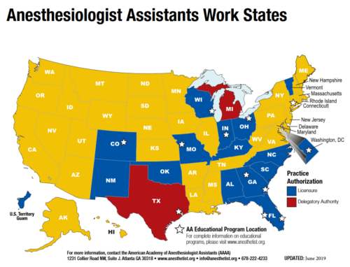 Anesthesiologist Assistant map for the US.