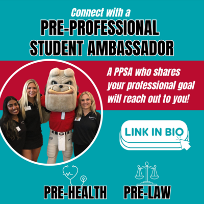 Instagram graphic promoting connecting with a Pre-Professional Student Ambassador.