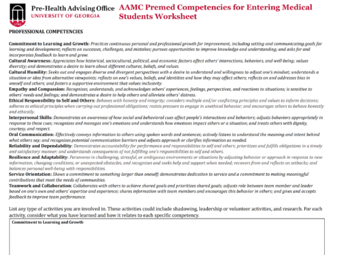 AAMC Professional Competencies document created by the UGA PPAO.