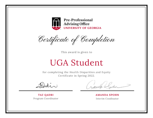 Sample certificate for the Health Disparities and Equity program.