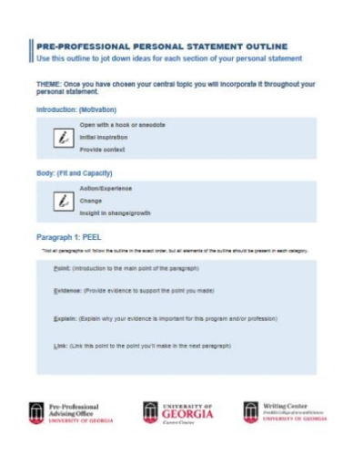 Personal statement outline list made by the UGA PPAO.